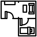 pictogramme du plan d'une pièce représentant les ateliers collectifs d'aménagement intérieur