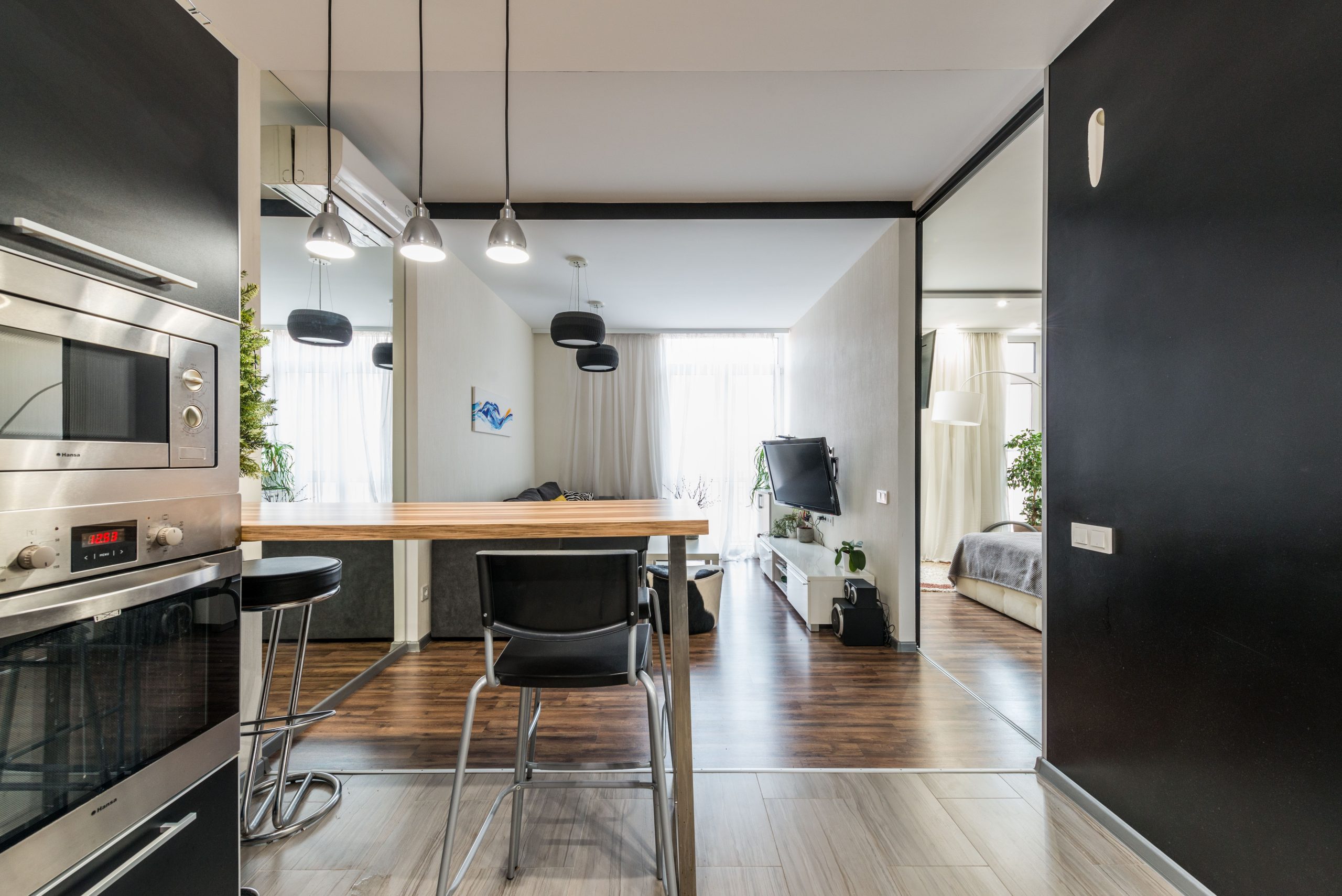 Appartement contemporain cuisine salon chambre separee