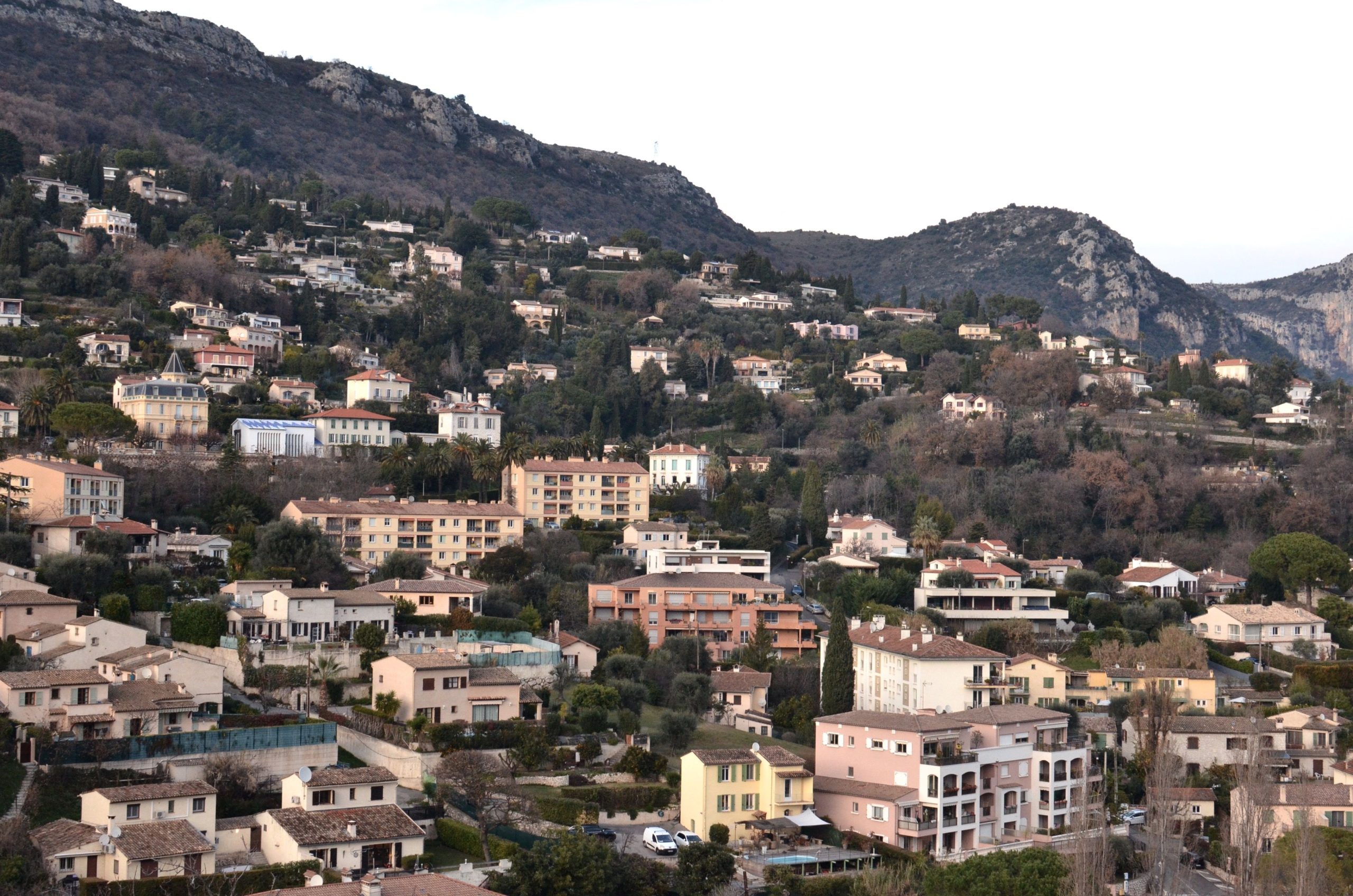 Vue aérienne village montagne arbres verts été